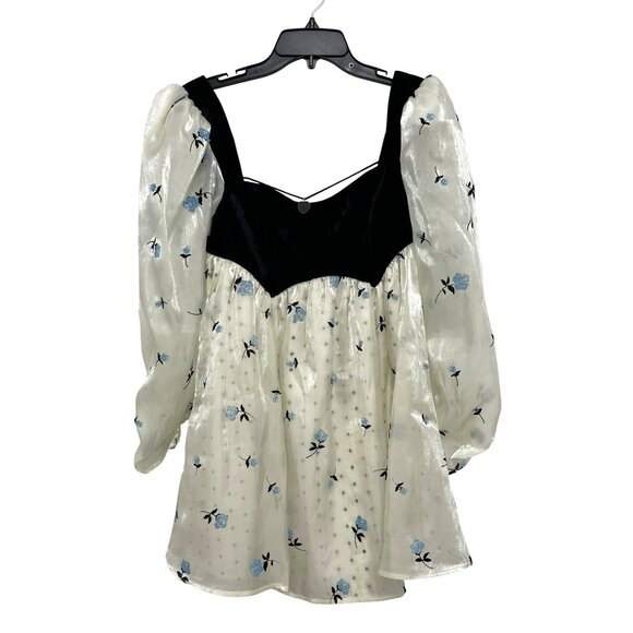 For Love & Lemons Marcella Velvet Puff Sleeve Mini Dress Small NWT - Picture 6 of 11